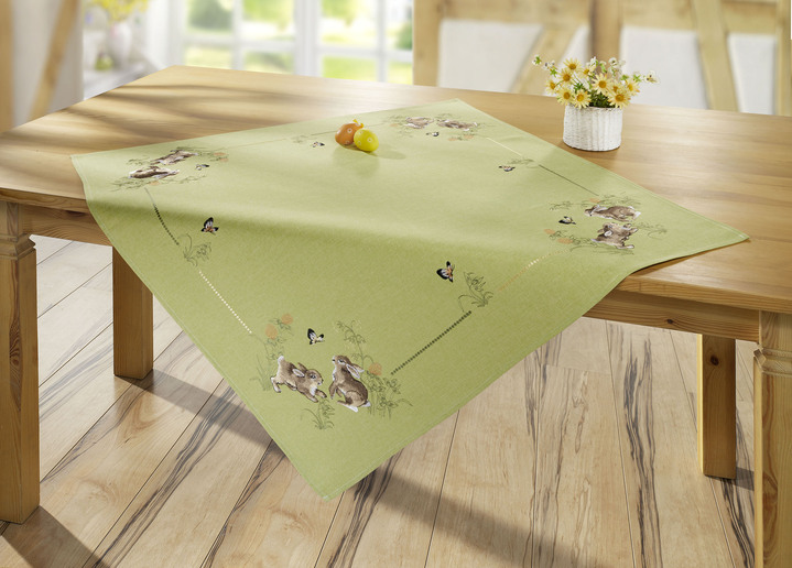 Heimtextilien - Tisch- und Raumdekoration mit Hasen-Motiven, in Größe 101 (Deckchen, 35/ 50 cm) bis 404 (Kissenbezug, 40/ 40 cm), in Farbe GRÜN Ansicht 1