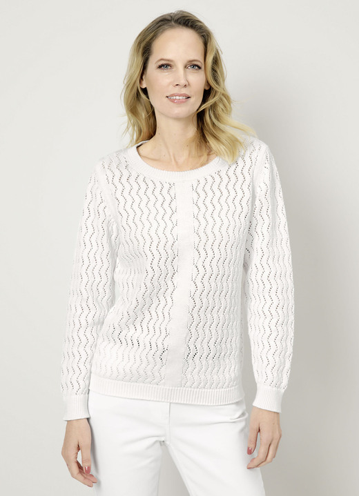 Langarm - Pullover aus 100% Baumwolle, in Größe 038 bis 052, in Farbe WEISS Ansicht 1