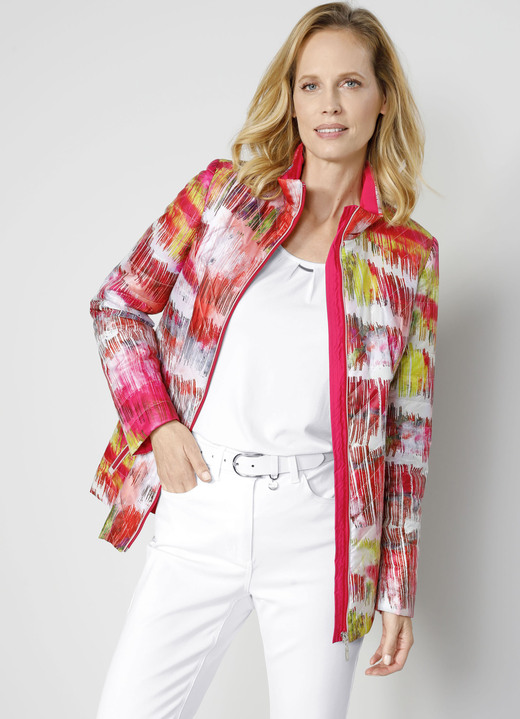 Jacken & Mäntel - Steppjacke im mehrfarbigen Grafikdruck, in Größe 038 bis 052, in Farbe PINK-WEISS-LIMETTE Ansicht 1