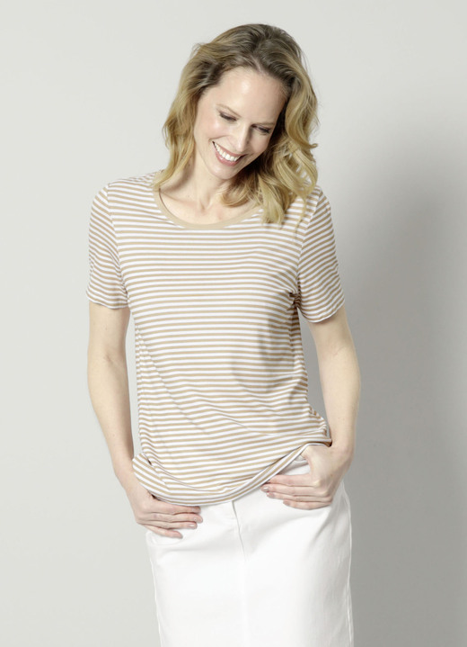 Shirts - Shirt mit allover Ringel-Dessin, in Größe 038 bis 052, in Farbe SAND-WEISS Ansicht 1