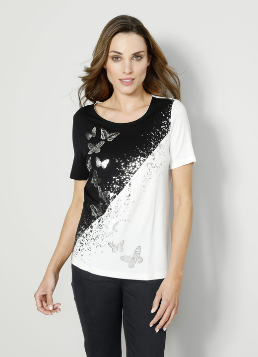 Shirts - Shirt mit hübschem Schmetterlingsmotiv, in Größe 038 bis 048, in Farbe SCHWARZ-WEISS Ansicht 1