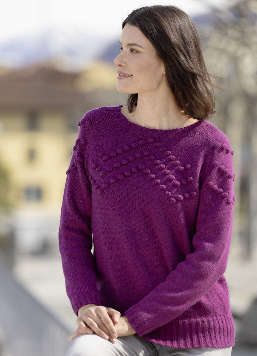 Langarm - Pullover mit Cloqué-Dessin, in Größe 036 bis 050, in Farbe BEERE Ansicht 1