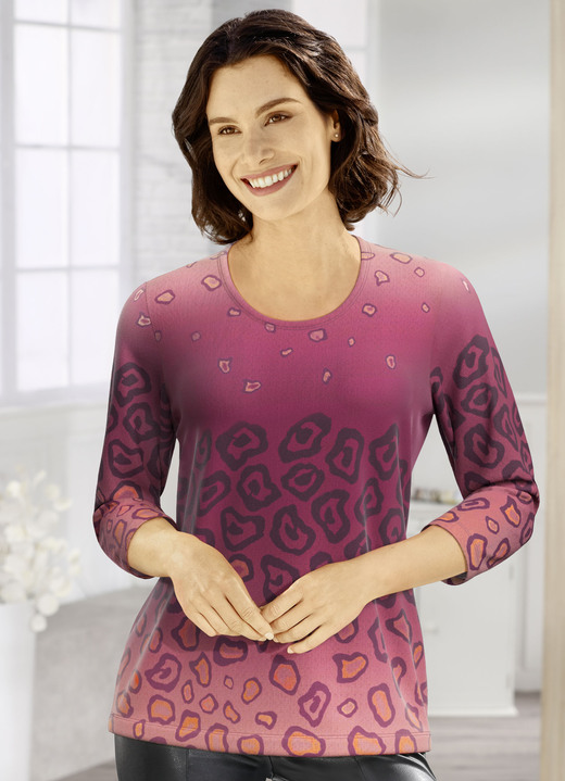 Pullover - Pullover in Feinstrick, in Größe 038 bis 054, in Farbe BEERE-PFIRSICH-MULTICOLOR