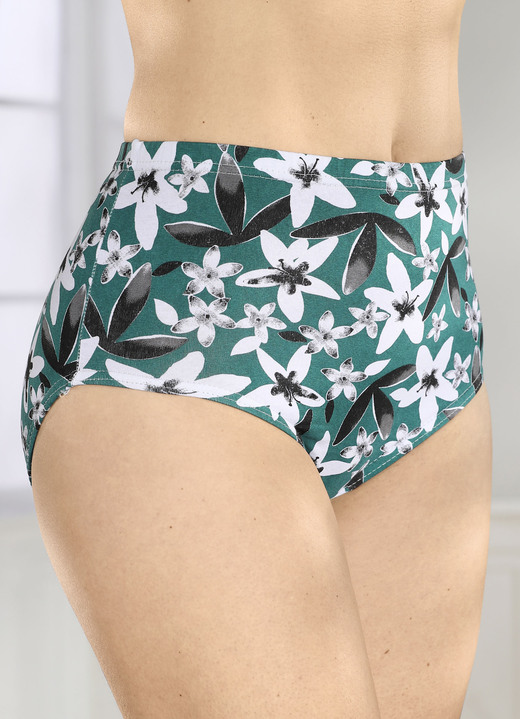 - Viererpack Slips mit Floraldessin, in Größe 038 bis 056, in Farbe PETROL-WEISS-SCHWARZ Ansicht 1