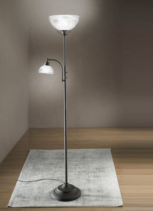Stehlampe - Deckenfluter mit Leselampe und Metallgestell, in Farbe ROST