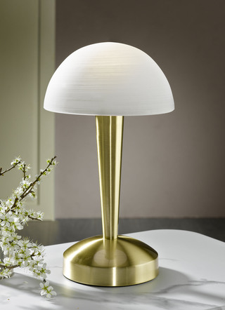 Tischlampe aus Metall und Glas mit Leuchtmittel