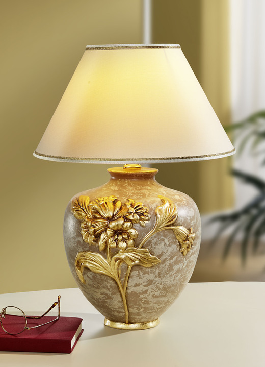 Tischlampe - Handbemalte Tischlampe mit echter Blattgoldauflage, in Farbe HELLBRAUN-GOLD