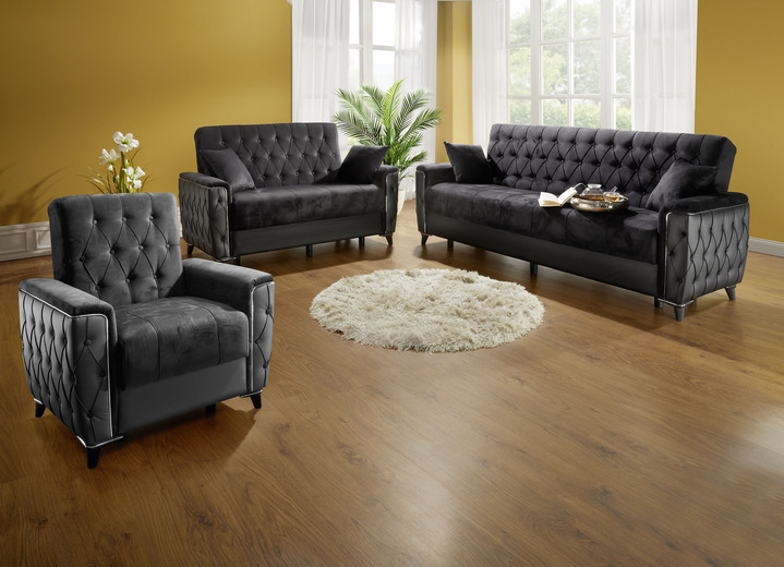 Sessel - Polstermöbel mit Bettkasten und Liegefunktion, in Farbe SCHWARZ, in Ausführung Dreisitzer mit Funktion Ansicht 1