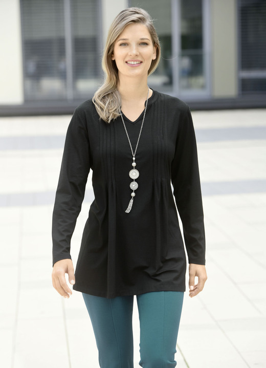 Langarm - Shirt mit Stehkragen in 2 Farben, in Größe 038 bis 054, in Farbe SCHWARZ Ansicht 1