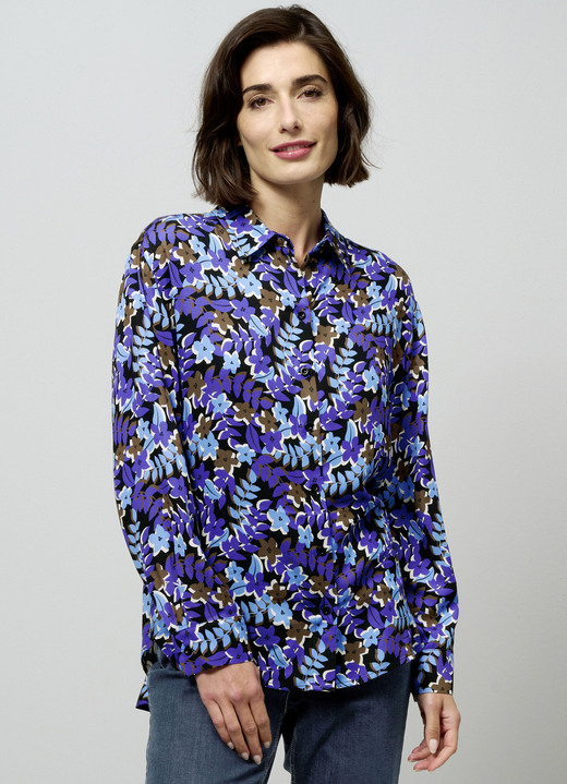 Langarm - Hemdbluse, in Größe 038 bis 050, in Farbe ROYALBLAU-BRAUN