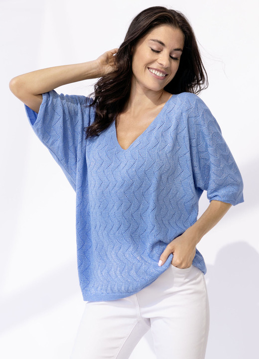 Kurzarm - Pulli in sehr weicher Qualität, in Größe L(44/46) bis XS(32/34), in Farbe BLEU Ansicht 1