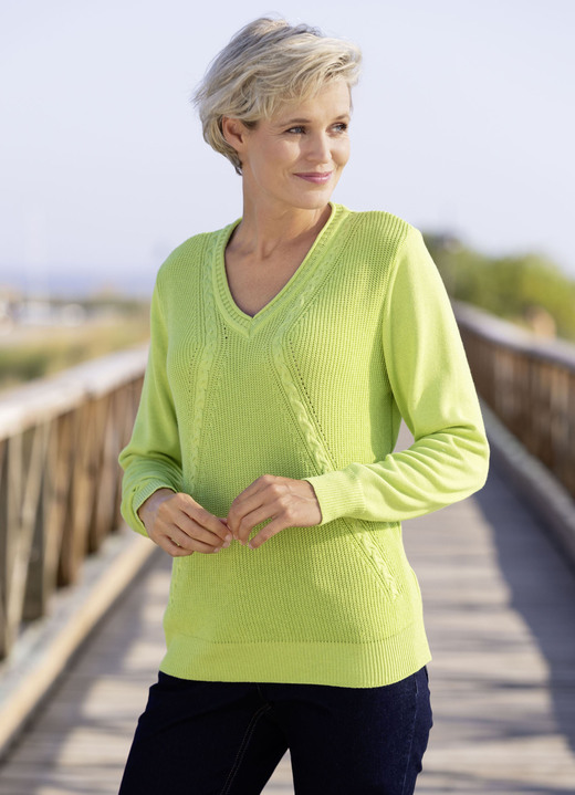 Langarm - Pullover mit Strukturmix Langarm - Pullover mit Strukturmix, in Größe 036 bis 052, in Farbe HELLGRÜN
