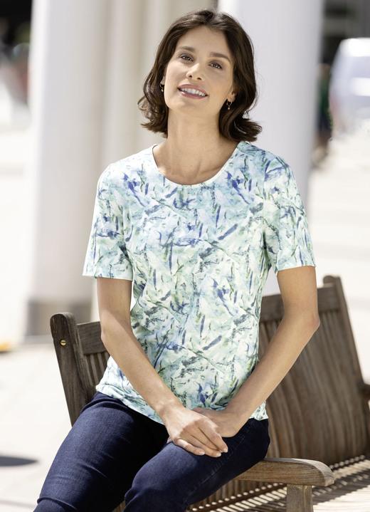 Shirts - Shirt mit Alloverdruck, in Größe 038 bis 054, in Farbe ECRU-MINT-BLAU