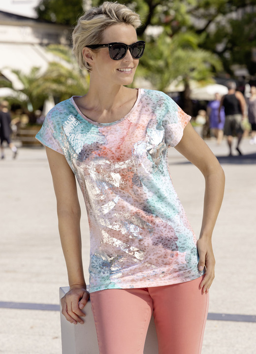 Kurzarm - Shirt mit silberfarbenem Foliendruck Kurzarm - Shirt mit silberfarbenem Foliendruck, in Größe 036 bis 052, in Farbe MINT-LACHS