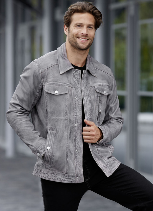 Lederjacken - Lederkurzjacke von «Jilani» Lederjacken - Lederkurzjacke von «Jilani», in Größe 046 bis 062, in Farbe ANTIKGRAU