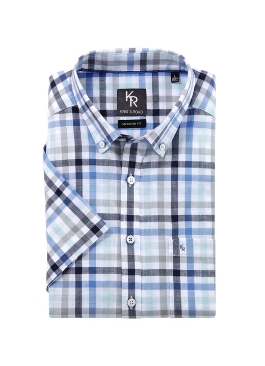 Businesshemden - «King's Road»-Hemd mit Button-Down-Kragen in 4 Farben, in Größe 3XL(47/48) bis XXL(45/46), in Farbe MARINE-BLAU KARIERT Ansicht 1