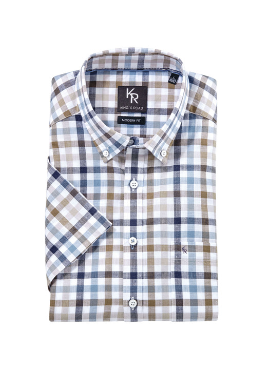 Businesshemden - «King's Road»-Hemd mit Button-Down-Kragen in 4 Farben, in Größe 3XL(47/48) bis XXL(45/46), in Farbe PETROL-MARINE KARIERT Ansicht 1