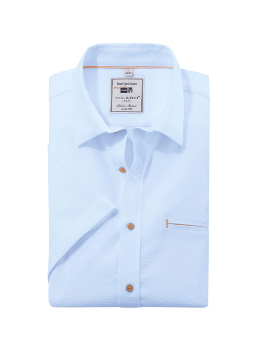 Kurzarm - Seersucker Hemd von «Milano Italy» in 3 Farben, in Größe 3XL(47/48) bis XXL(45/46), in Farbe HELLBLAU Ansicht 1