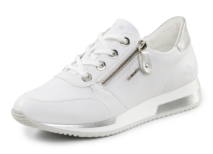 Slipper & Schnürschuhe - Remonte Schnür-Sneaker mit silberfarben schimmerndem Kontrast-Besatz, in Größe 036 bis 042, in Farbe WEISS Ansicht 1