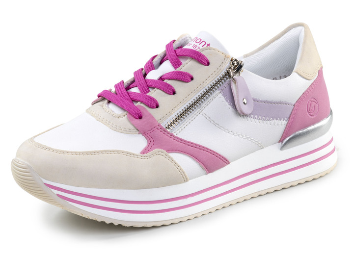 Slipper & Schnürschuhe - Remonte Schnür-Sneaker aus Nappaleder, in Größe 036 bis 042, in Farbe CREME-BUNT Ansicht 1