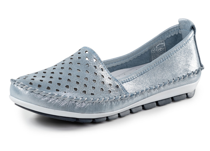Slipper & Schnürschuhe - Gemini Mokassin-Slipper aus weichem, glänzend geprägtem Nappaleder, in Größe 036 bis 042, in Farbe JEANSBLEU Ansicht 1