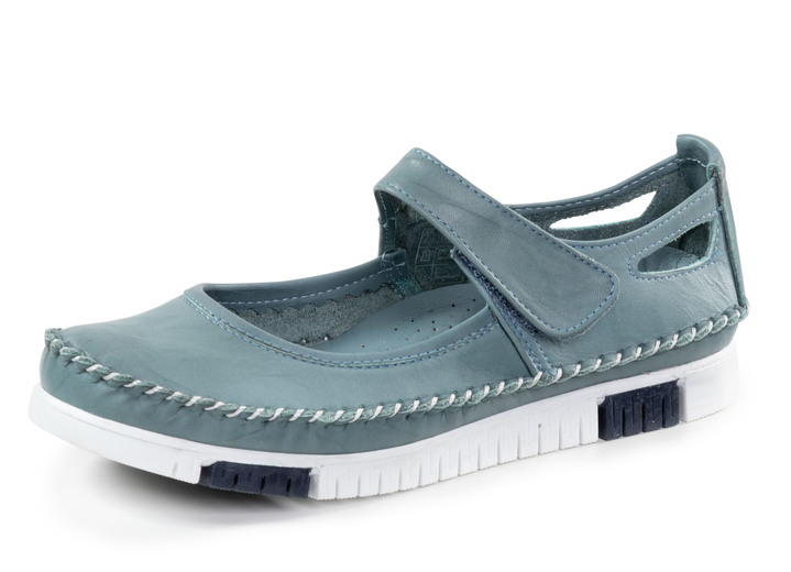 Slipper & Schnürschuhe - Gemini Mokassin-Slipper mit dezenter Knitter-Struktur, in Größe 036 bis 042, in Farbe JEANS Ansicht 1