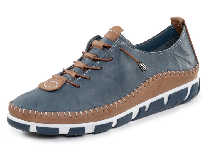 Slipper & Schnürschuhe - Gemini Schnürschuh mit dezenter Knitter-Struktur, in Größe 036 bis 042, in Farbe JEANS-BRAUN Ansicht 1