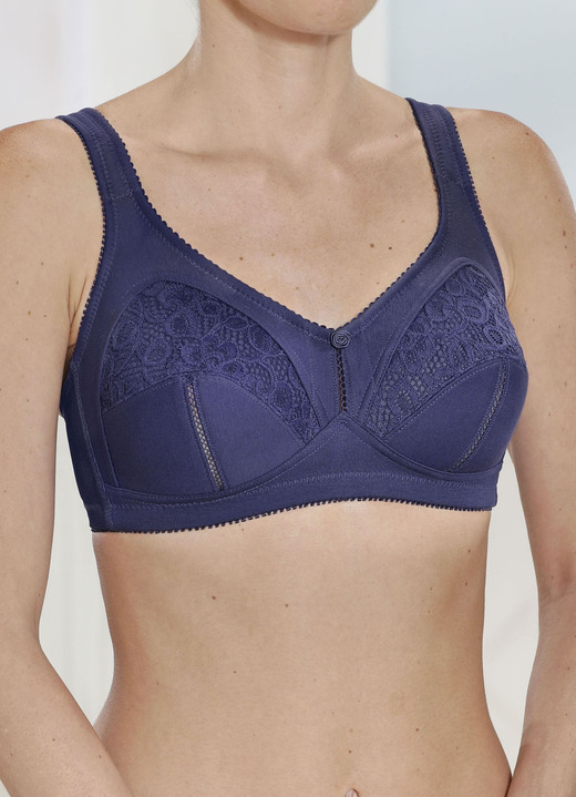Soft-BH - Zweierpack BH mit Spitzeneinsätzen, in Größe 080 bis 110, in Cup D, in Farbe 1X MARINE, 1X WEISS Ansicht 1