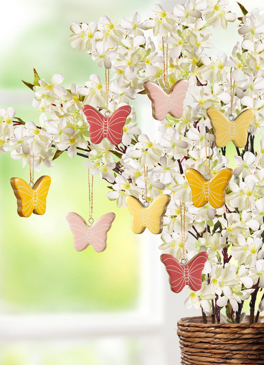Ostern - Schmetterlings-Aufhänger, 8er-Set, in Farbe ROSA-GELB-NATUR