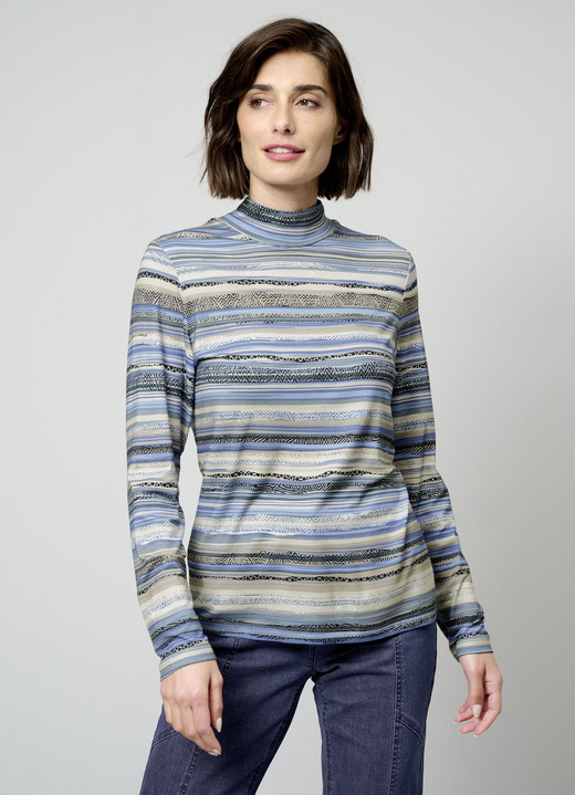 Shirts - Shirt mit kurzem Reissverschluss, in Größe 038 bis 052, in Farbe HELLBLAU-TAUPE Ansicht 1
