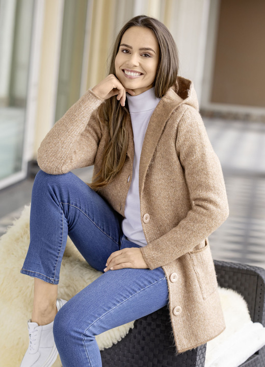 Strickjacken - Strickjacke mit Kapuze, in Größe 036 bis 052, in Farbe BEIGE MELIERT Ansicht 1