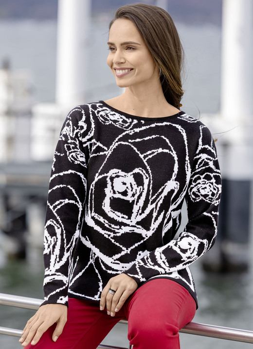 Pullover - Pullover in Jacquard-Dessin Pullover - Pullover in Jacquard-Dessin, in Größe L(44/46) bis XXL(52/54), in Farbe SCHWARZ-ECRU