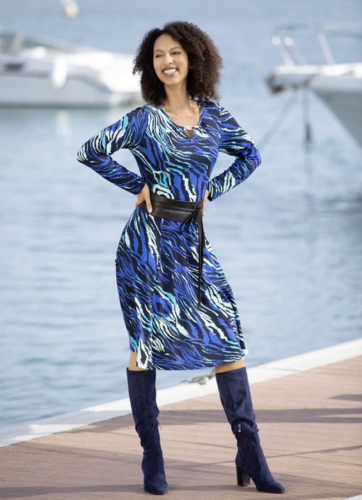 Langarm - Kleid in Schlupfform, in Größe 036 bis 052, in Farbe ROYALBLAU-MINT-SCHWARZ-BUNT Ansicht 1