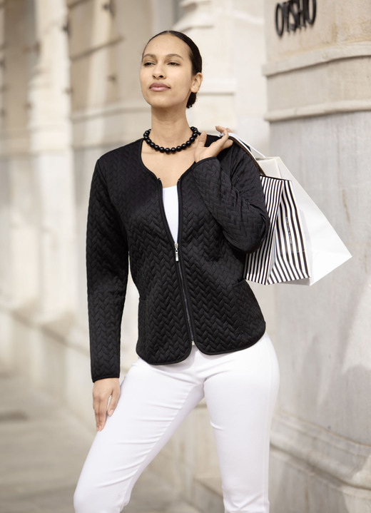 Langarm - Blusenjacke mit Reißverschlussleiste, in Größe 036 bis 052, in Farbe SCHWARZ Ansicht 1