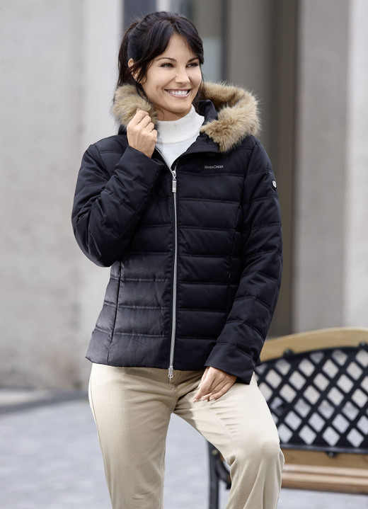 Winterjacken - Kurzjacke mit abnehmbarem Kunstpelz-Besatz, in Größe 036 bis 050, in Farbe SCHWARZ Ansicht 1