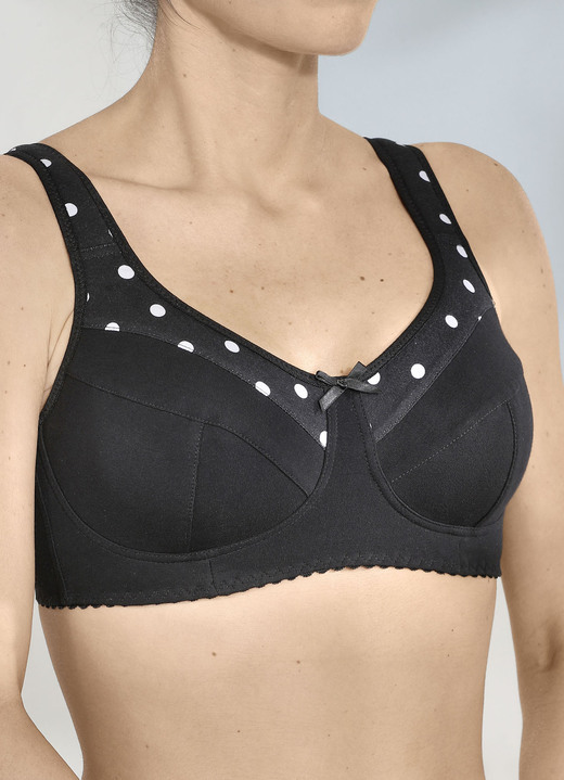 BH ohne Formbügel - BH mit hohem Baumwollanteil, in Größe 080 bis 105, in Cup D, in Farbe SCHWARZ Ansicht 1