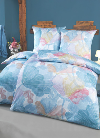 Beidseitig bedruckte Bettwäsche-Garnitur in Mako-Satin-Qualität