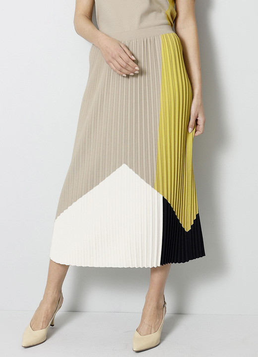 Gemustert - Jupe mit Plisseefalten, in Größe 019 bis 052, in Farbe BEIGE Ansicht 1