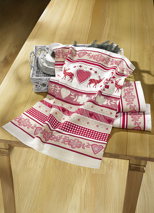 - Geschirrtücher, 3er-Set,  mit winterlichen Motiven, in Farbe ROT-WEISS