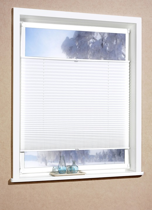 Vorhänge - Plissee-Rollos für Montage am Fensterrahmen ohne Bohren, in Größe 826 (H130xB 40 cm) bis 850 (H210xB 70 cm), in Farbe WEISS Ansicht 1