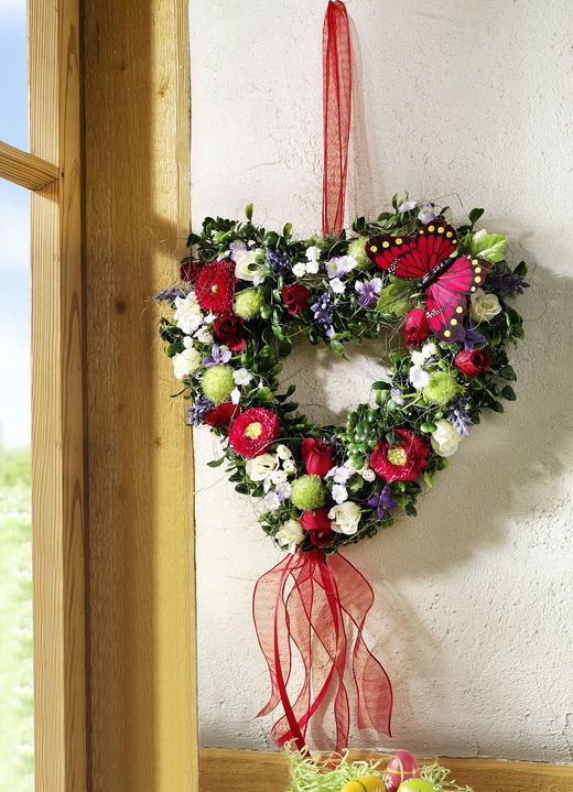 Geschenkideen - Buchsbaumherz mit Schmetterling, in Farbe ROT