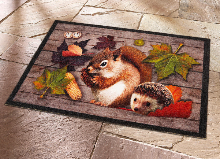 Heimtextilien - Fussmatte mit Eichhörnchen und Igel, in Farbe BUNT Ansicht 1