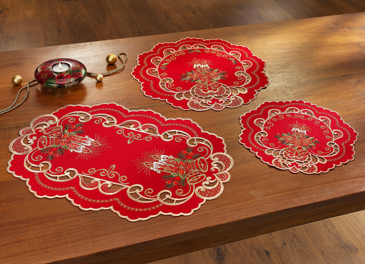 Heimtextilien - Aufwendig gestaltete Tisch- und Raumdekoration, in Größe 101 (Deckchen oval, 35x 50 cm) bis 404 (Kissenbezug, 40x 40 cm), in Farbe ROT Ansicht 1