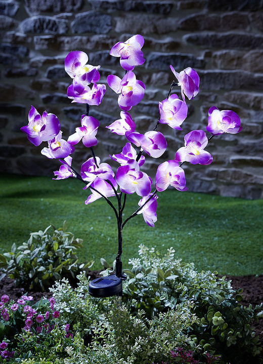 Gartendekoration - Täuschend echte Solar-Orchidee, in Farbe LILA-WEISS