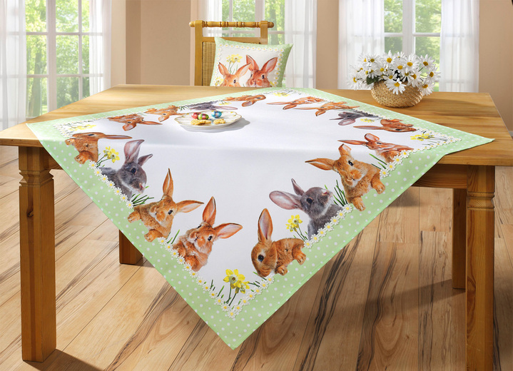 Heimtextilien - Tisch- und Raumdekoration mit Hasen-Motiven, in Größe 101 (2x Platzset, 35x 50 cm) bis 250 (Tischdecke rund, ø 150 cm), in Farbe WEISS-BUNT Ansicht 1