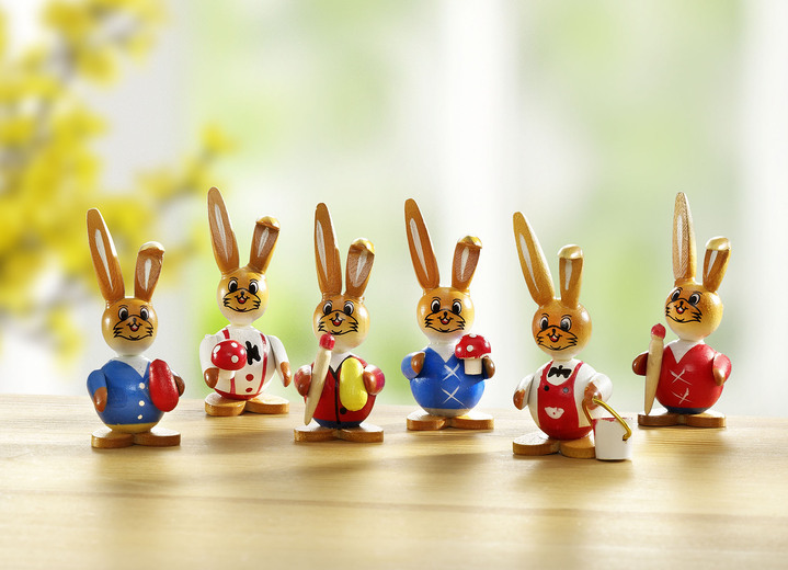 Ostern - Hasen aus Holz, 6er-Set, in Farbe BUNT, in Ausführung Hasen-Figuren Ansicht 1