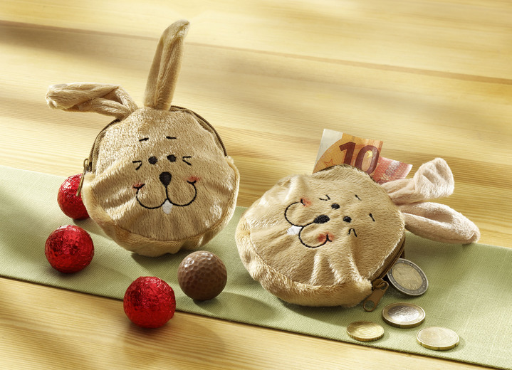 Geschenkideen - Gefüllte Hasen-Geldbörse aus Plüsch, 2er-Set, in Farbe BRAUN Ansicht 1
