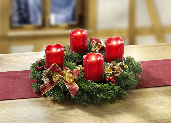 - Adventskranz mit LED-Echtwachskerzen, in Farbe ROT