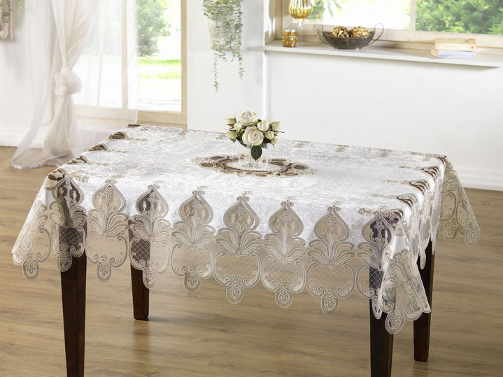 Heimtextilien - Tischdecke oder Kissenbezug mit filigran gearbeiteten Motiven, in Größe 145 (Tischdecke, 130x225 cm) bis 404 (Kissenbezug, 40x 40 cm), in Farbe CREME Ansicht 1