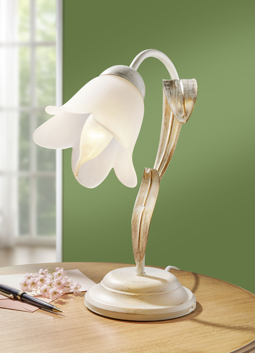 Tischlampe - Tischleuchte mit blütenförmigen Lampenschirm, in Farbe CREME-GOLD
